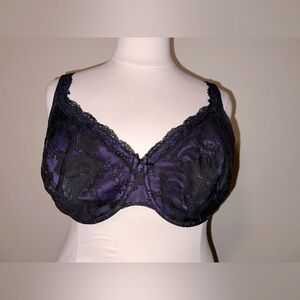 Cacique 44DD Black lace w/purple underlining